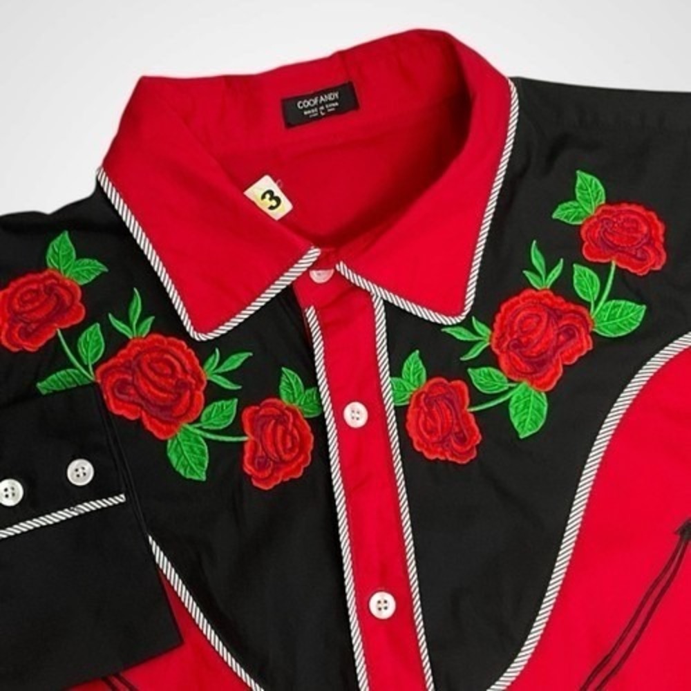 Coofandy Rose Embroidered Long Slv. Button Up Western Cowboy Shirt Women L China